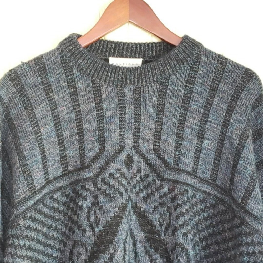 Raleighs Sweater Mens Large Blue Wool Acrylic Crewneck Knit Pullover Made Italy